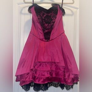 Betsey Johnson SZ 2 Evening Pink Magenta Purple Lace Ruffle Strapless Dress NWT
